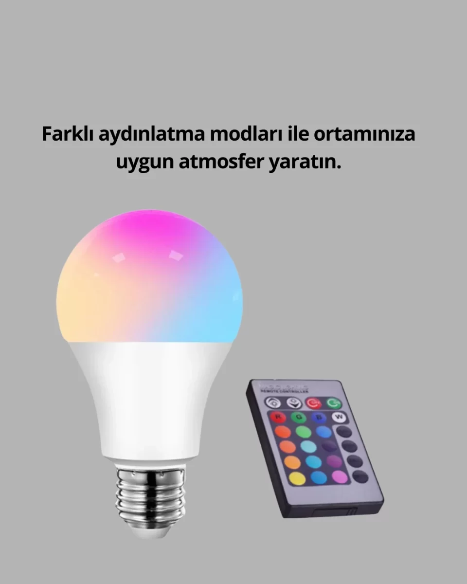 RGB Uzaktan Kumandalı LED Ampul 16 Renkli A Kalite Orijinal - Görsel 4