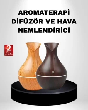 Ahşap Desenli Aromaterapi Difüzör 130 ml Ultrasonik ve 7 Renk LED Işıklı