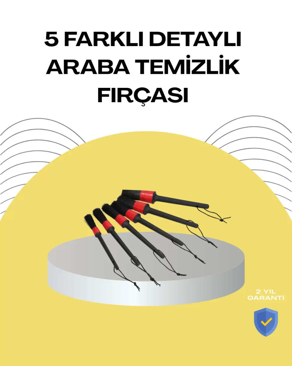 5 Boy Fırçalı Araba Temizlik Seti-Derin Temizlik Sağlayan Yumuşak Fırçalar