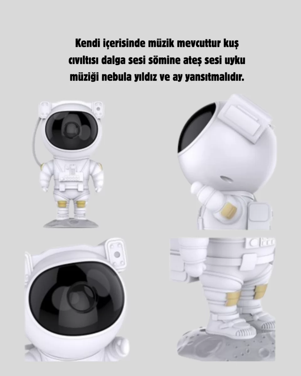 Bluetooth Müzikli Astronot Projeksiyon Lambası Yıldız ve Ay Efektli - Görsel 4