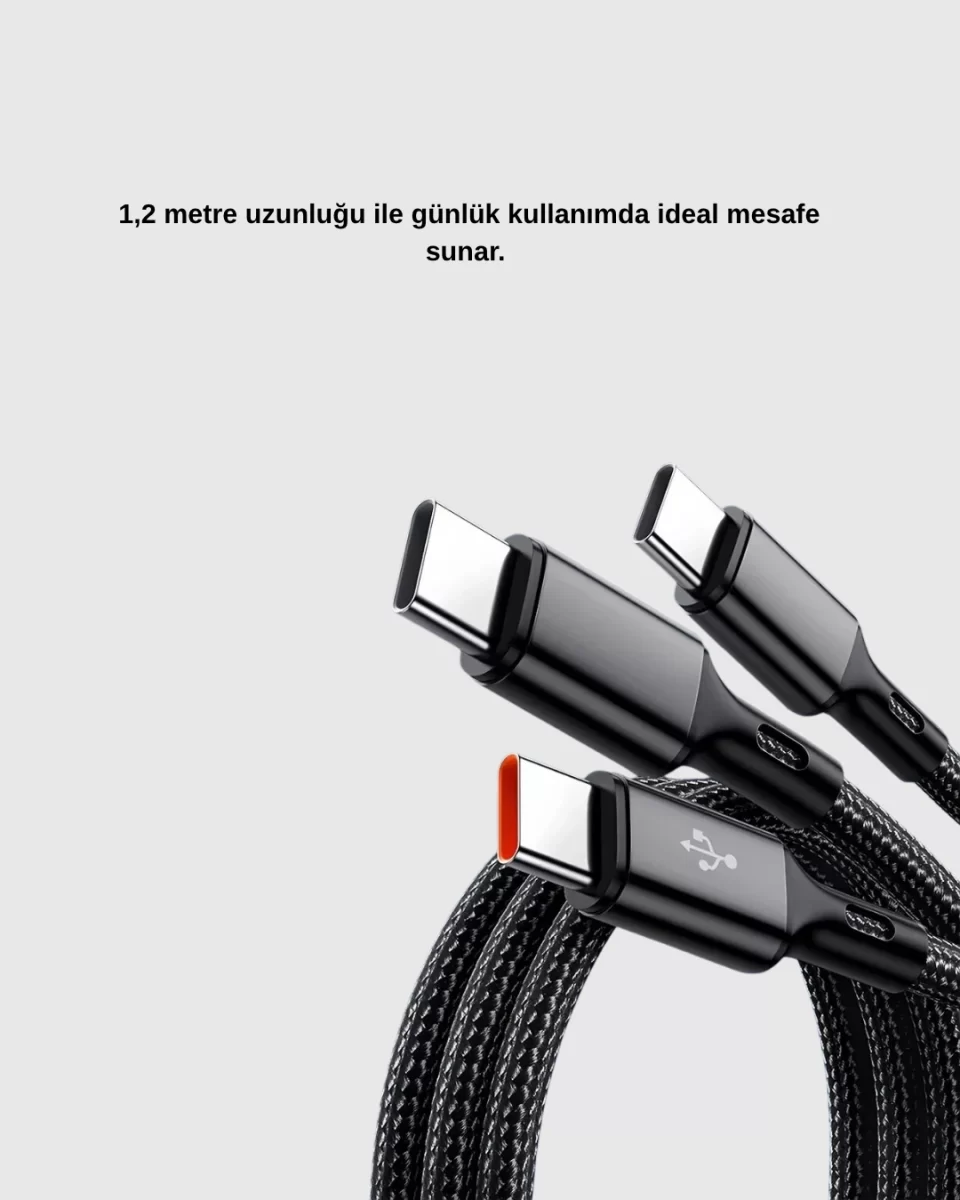 3’ü 1 Arada Şarj Kablosu Type-C iOS Android Uyumlu Hızlı ve Güvenli Şarj - Görsel 3
