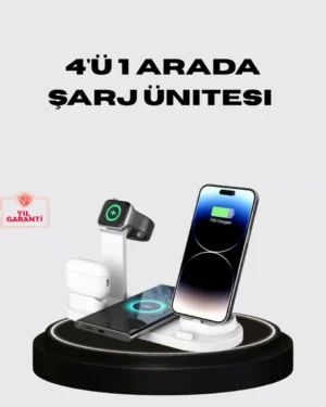 Apple Uyumlu Kablosuz Şarj İstasyonu 4 Cihaz Destekli ve Hızlı Şarjlı