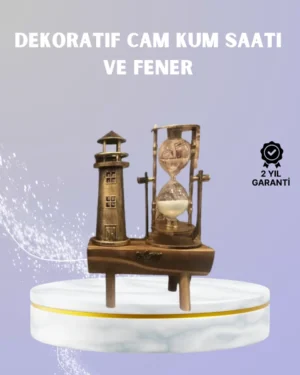 Ahşap Kum Saati ve Deniz Feneri Figürü Bir Arada – Ev & Ofis Dekorasyonu