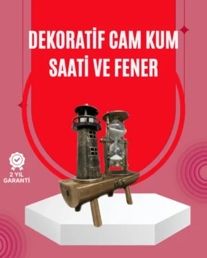 Ahşap Gövdeli Deniz Feneri Formlu Kum Saati – 15x20 cm Masa Dekoru