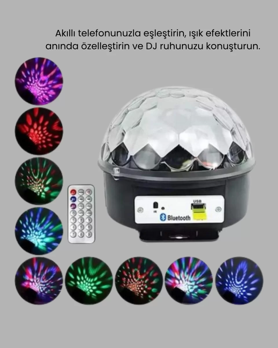 RGB LED Disko Topu Projektör – Ev Partileri, Doğum Günleri ve Eğlence İçin Işık Şovu - Görsel 4