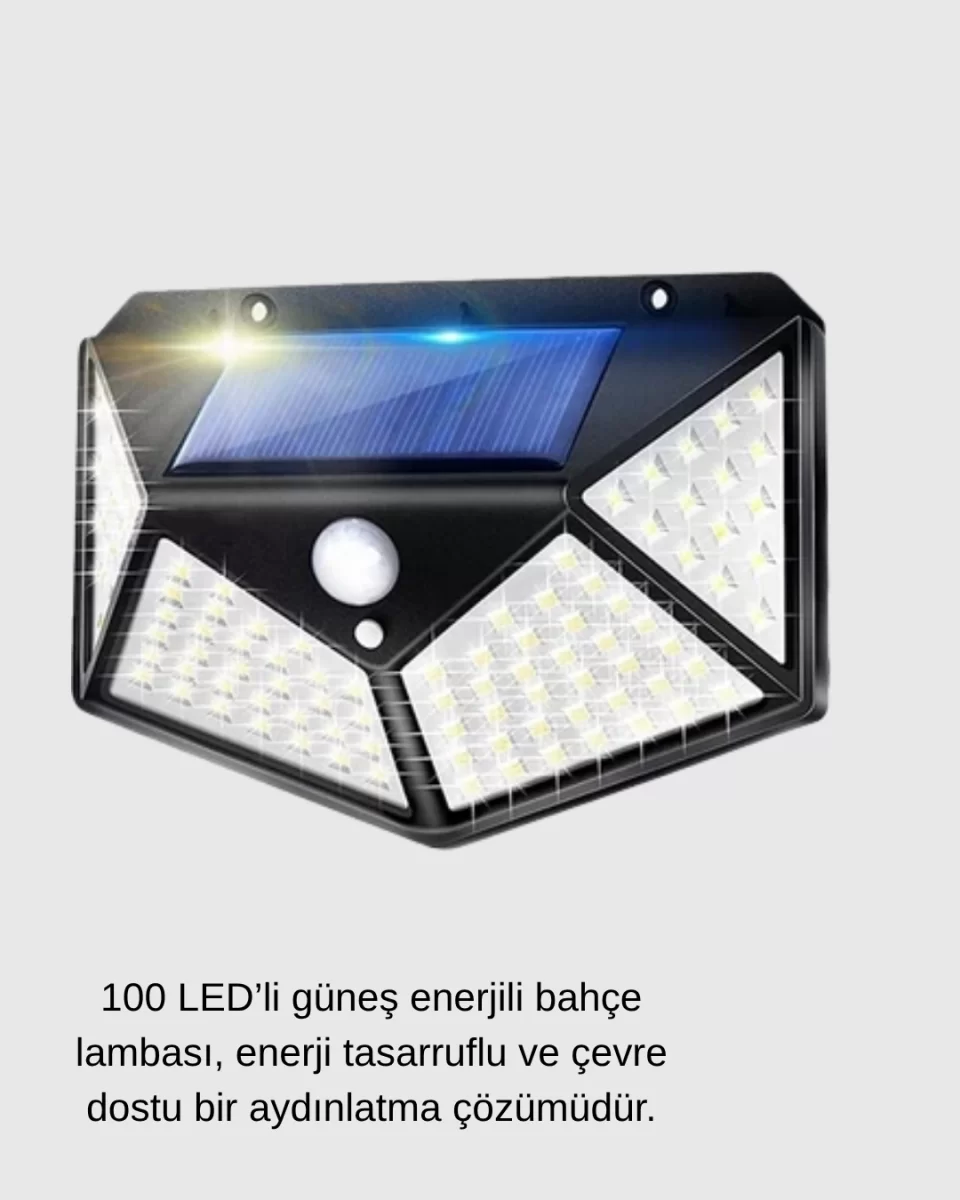 100 LED Güneş Enerjili Bahçe Lambası – PIR Sensörlü, IP65 Su Geçirmez Dış Mekan Aydınlatma - Görsel 2