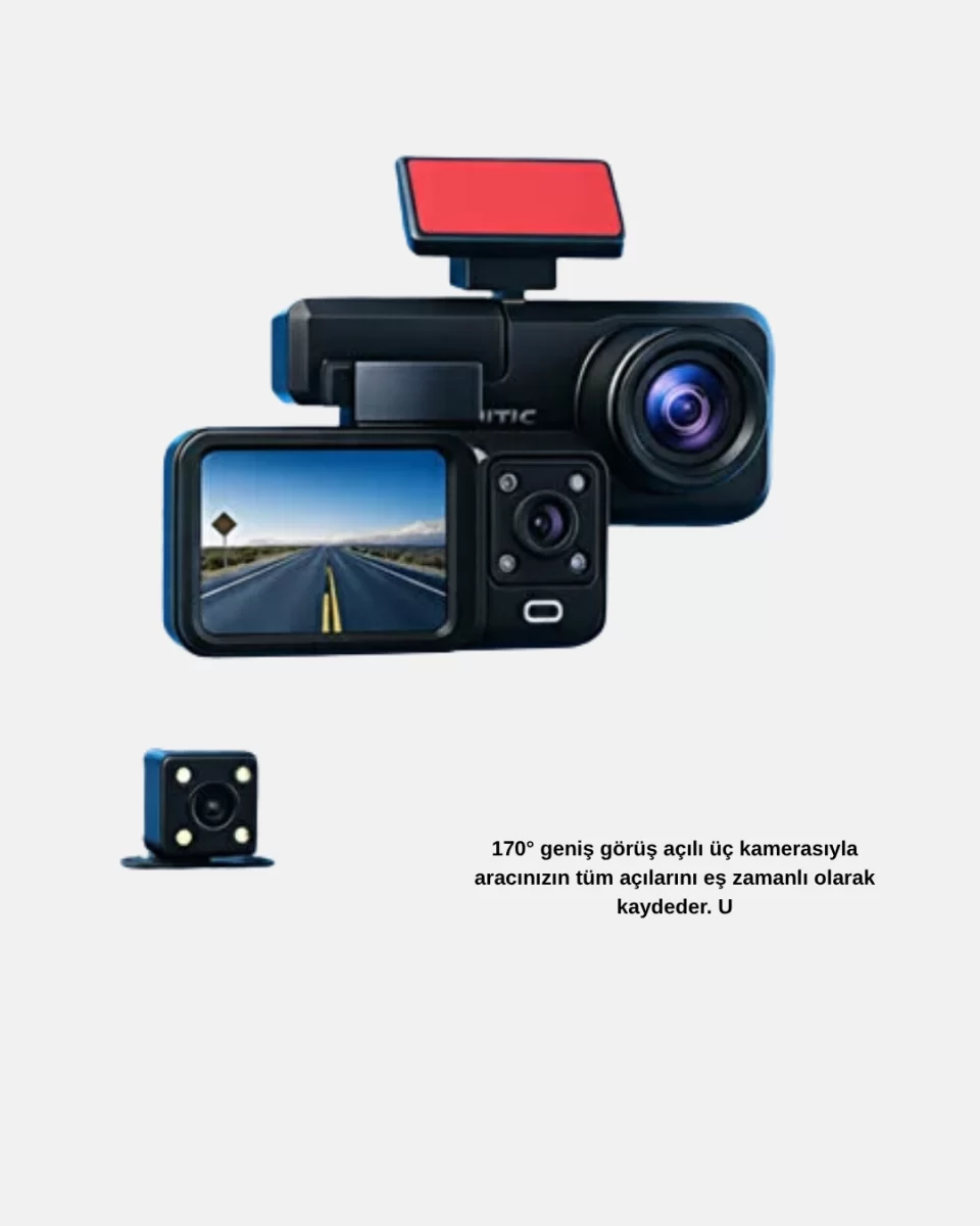 Üç Kameralı Dash Cam 170° Geniş Açılı Full HD Gece Görüşlü - Görsel 4