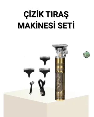 T Bıçaklı Profesyonel Çizik Tıraş Makinesi Seti – 120 Dakika Kullanım, Şarjlı & Kablolu