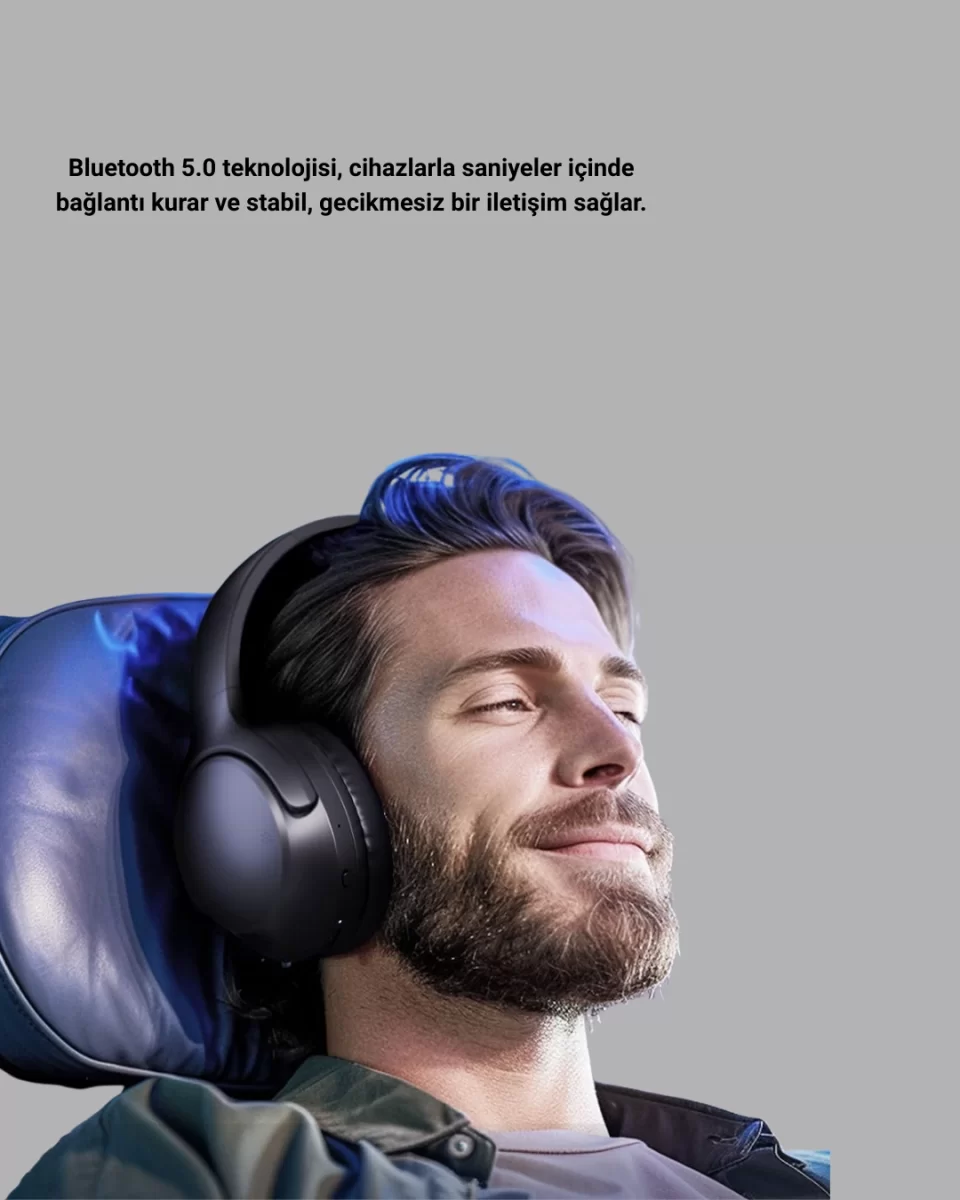 Siyah Kablosuz Bluetooth Kulaklık 300 mAh Hızlı Şarj Katlanabilir Pedli - Görsel 4
