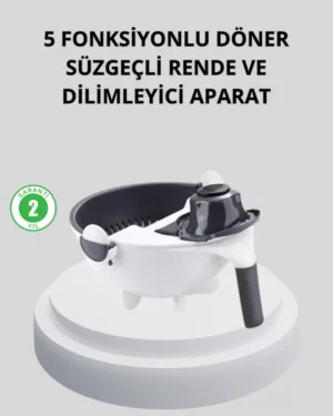 5 Fonksiyonlu Döner Rende Süzgeçli Çok Amaçlı Sebze Doğrayıcı Kaymaz Tabanlı