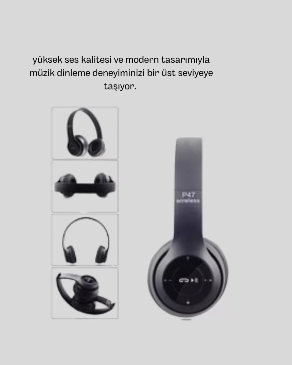 Bluetooth Kablosuz Kulaklık – Extra Bass, TF Kart, Mikrofonlu, Ayarlanabilir Ergonomik Tasarım - Görsel 2