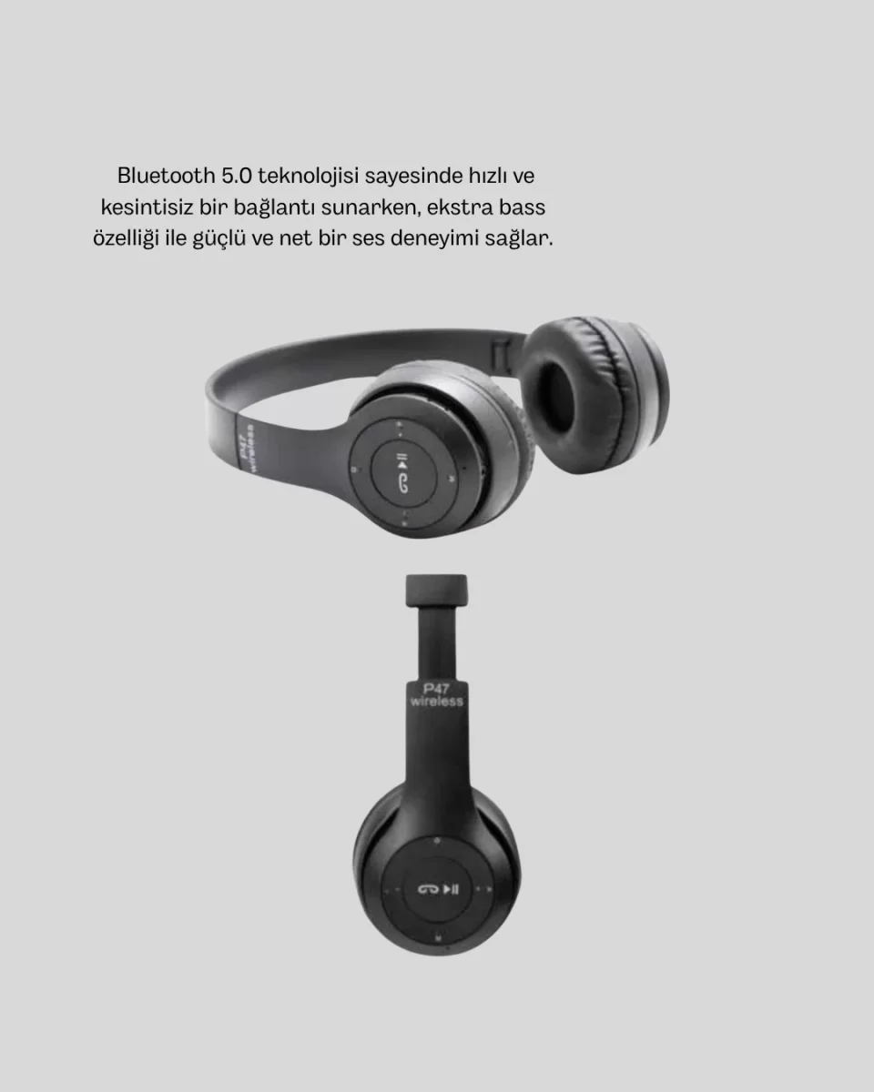 Bluetooth Kablosuz Kulaklık – Extra Bass, TF Kart, Mikrofonlu, Ayarlanabilir Ergonomik Tasarım - Görsel 4