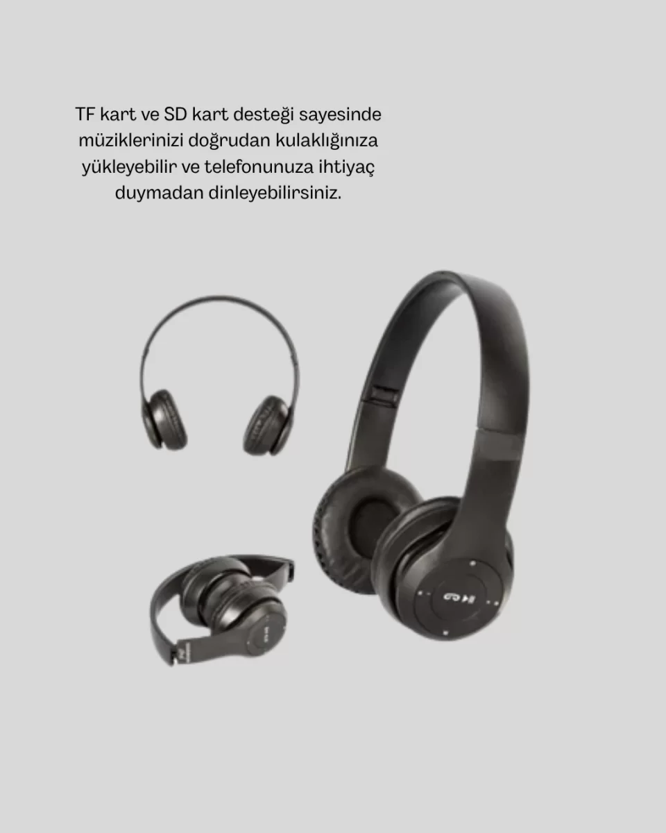 Bluetooth Kablosuz Kulaklık – Extra Bass, TF Kart, Mikrofonlu, Ayarlanabilir Ergonomik Tasarım - Görsel 5
