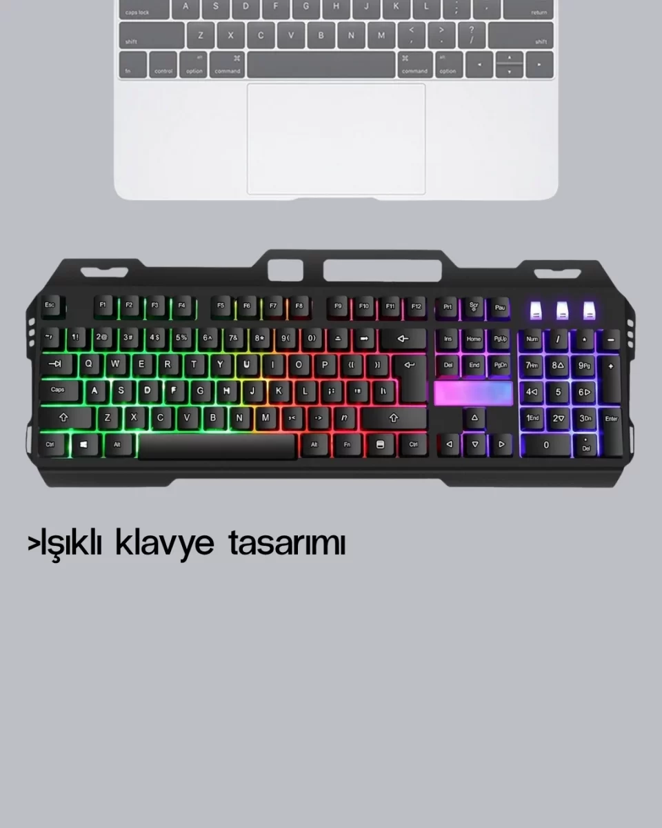 Profesyonel Oyuncu Klavye Mouse Seti – RGB Işıklı, Türkçe Q, DPI Ayarlı, Dayanıklı Gövde - Görsel 5