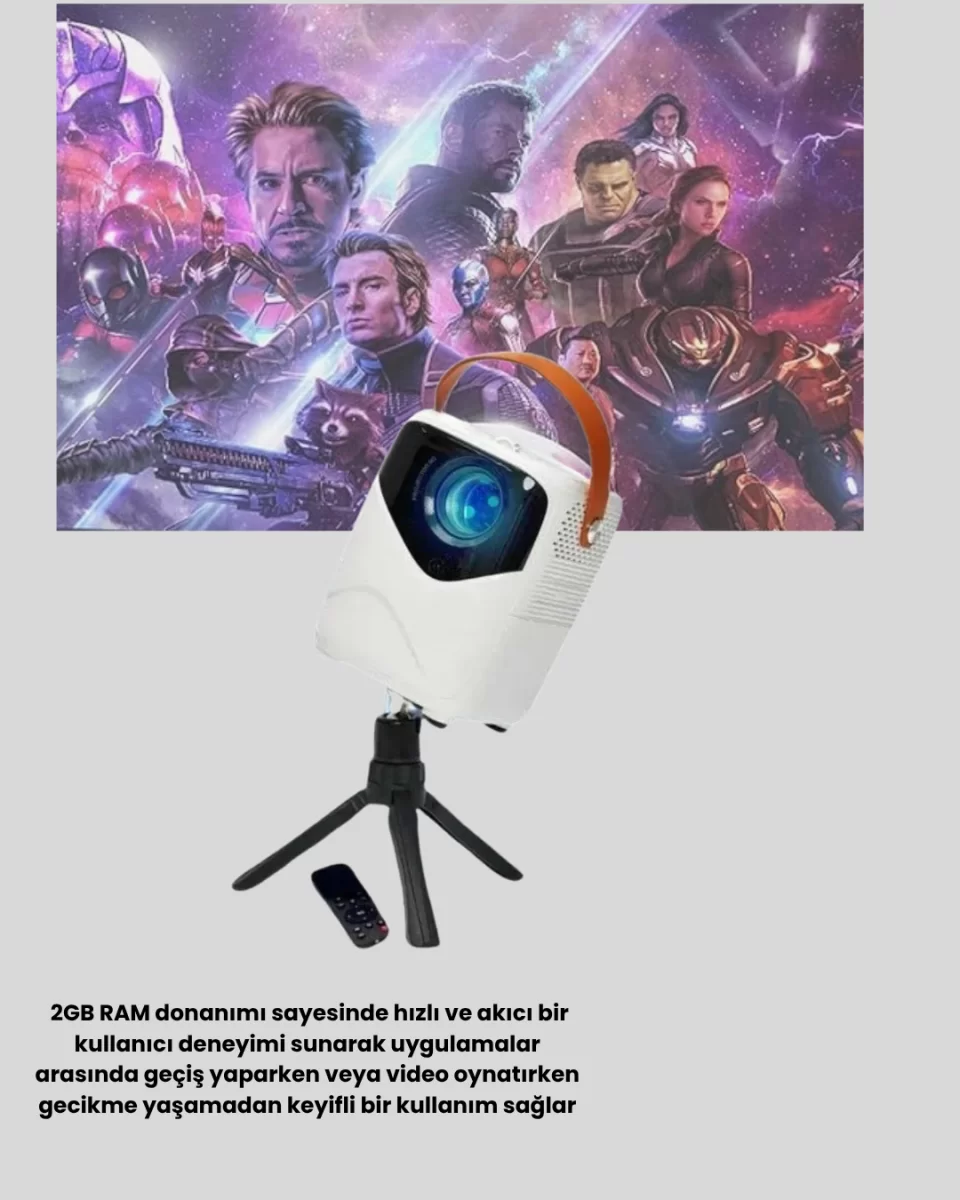 Taşınabilir Akıllı 1080P Projektör – 64GB Hafıza, 2GB RAM, Full HD Görüntü, Kumandalı - Görsel 3