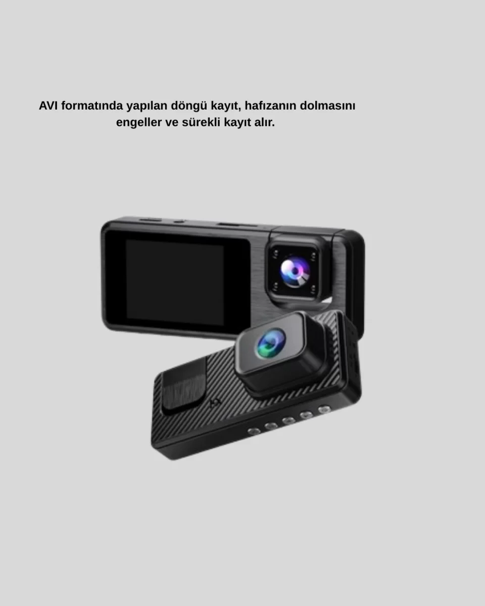 3 Kameralı Araç DVR 1080P Ön + HD Arka + İç Kamera Döngü Kayıt 2’’ Ekran - Görsel 3