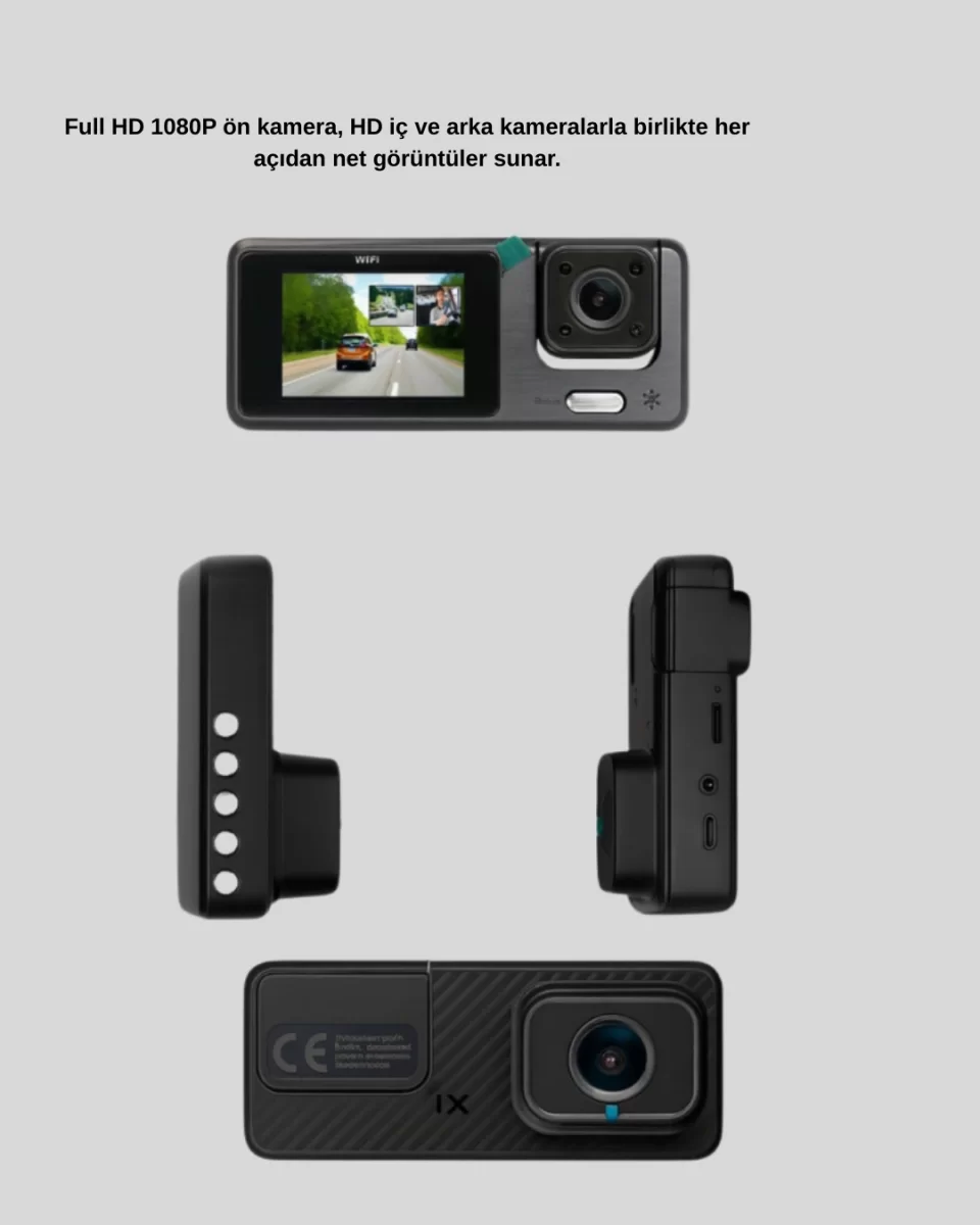 3 Kameralı Araç DVR 1080P Ön + HD Arka + İç Kamera Döngü Kayıt 2’’ Ekran - Görsel 4