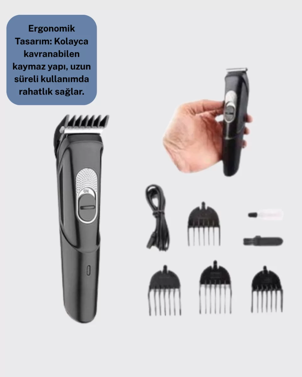 Taşınabilir Şarjlı Saç Sakal Tıraş Makinesi – 3 Taraklı, Sessiz ve Ergonomik - Görsel 3