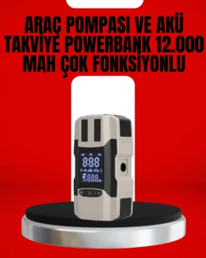 Dijital Ekranlı Araç Pompası Akü Takviye Powerbank 12.000 mAh