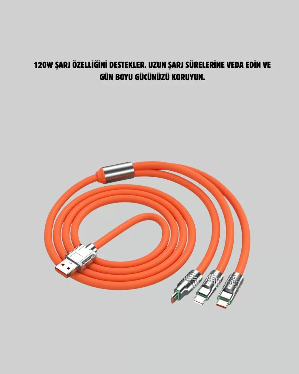120 W Hızlı Çözüm Sunan 3'ü 1 USB Şarj Kablosu– Sağlam Gövde - Görsel 3