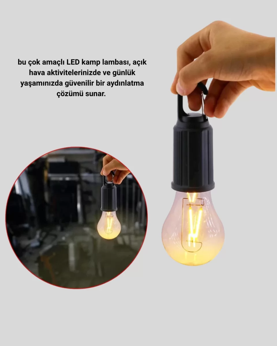 Şarjlı Kancalı LED Lamba – Kamp, Balkon ve Acil Durum Işığı - Görsel 3