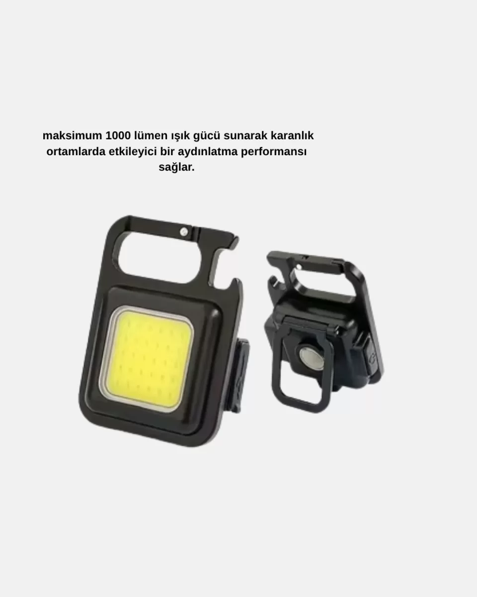 Şarjlı COB LED Anahtarlık Fener – 4 Modlu, Manyetik ve Katlanabilir Standlı - Görsel 4