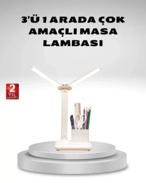 Kısılabilir LED Masa Lambası – Kalemlik ve Telefon Standlı, Göz Yormayan Işık