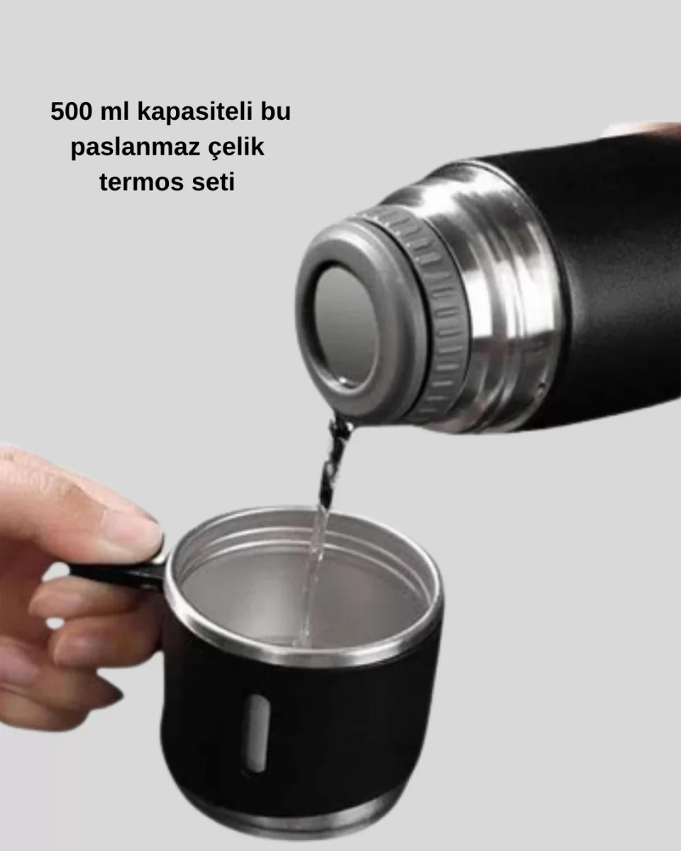 500 ml Paslanmaz Çelik Termos Seti – Sızdırmaz, Vakumlu, Isı Koruma Özellikli, Taşınabilir Termos - Görsel 3