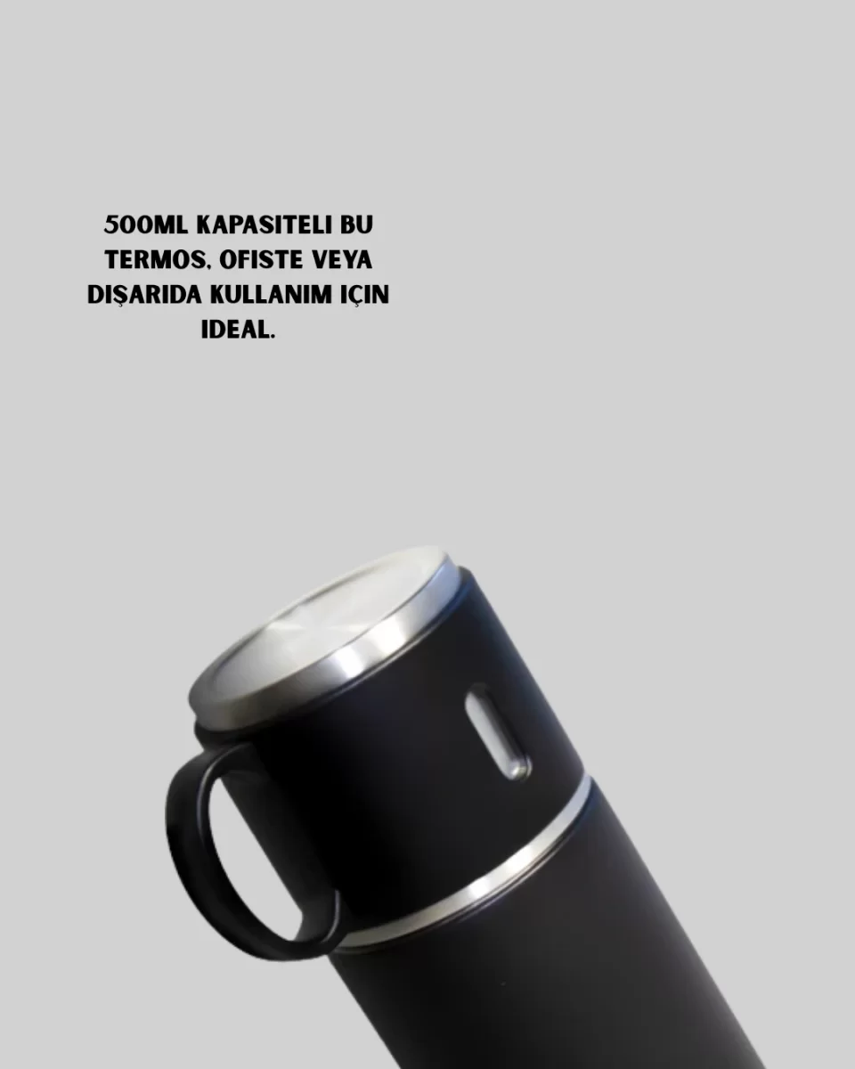 500 ml Isı Korumalı Çelik Termos ve Bardak Seti | Silikon Tabanlı, Şık ve Pratik - Görsel 3