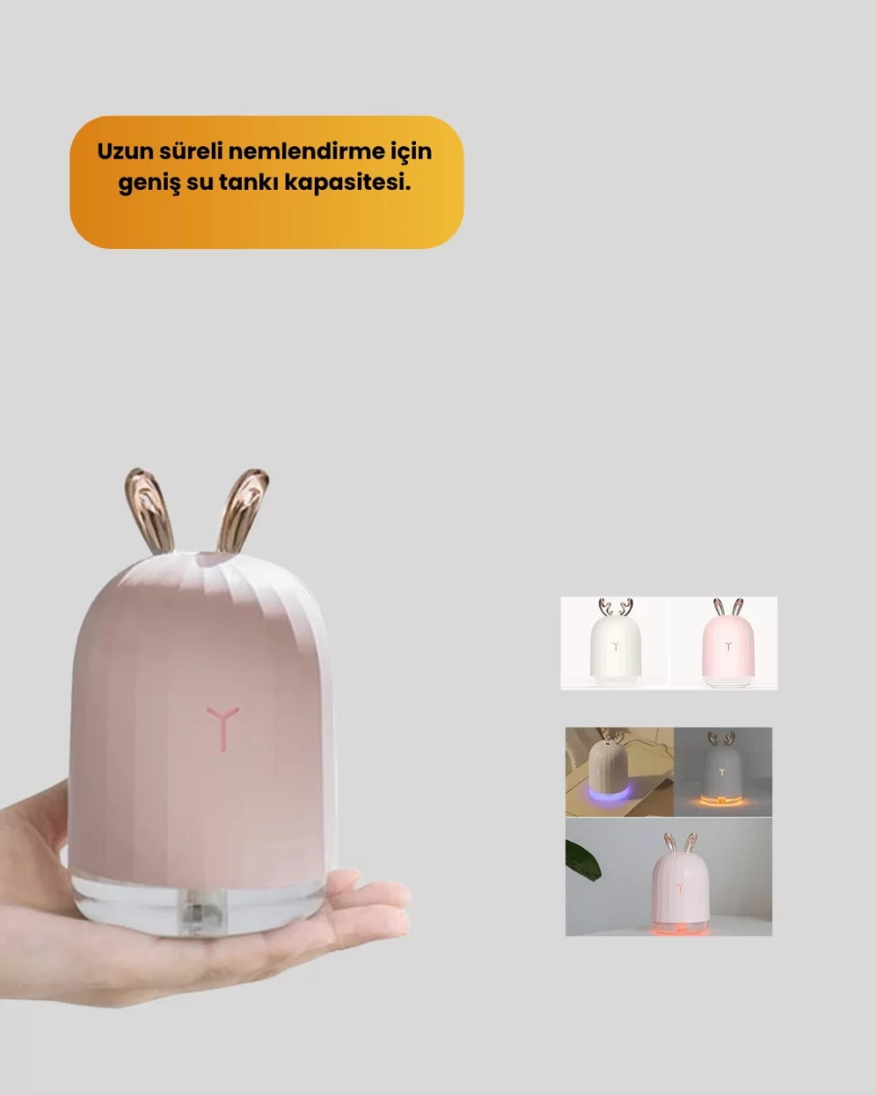 200 ml Tavşan Kulaklı Ultrasonik Hava Nemlendirici ve Gece Lambası - Görsel 3