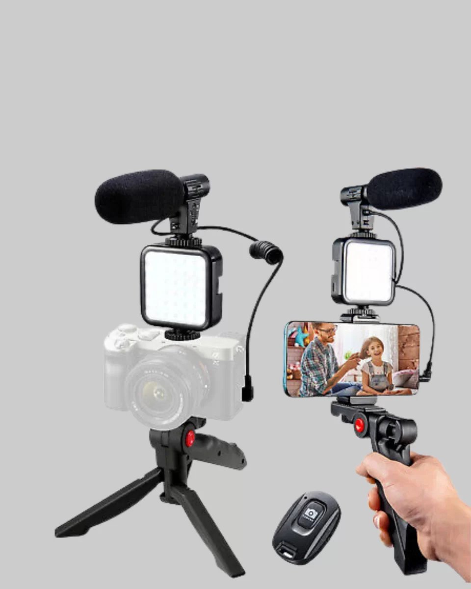 Video Çekim Kiti Tripod LED Işık Harici Mikrofon ve Bluetooth Kumanda Seti - Görsel 2