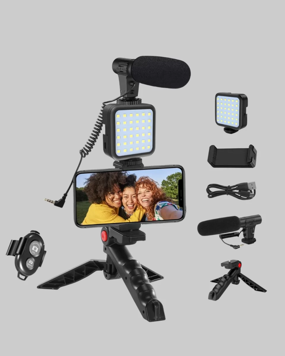 Video Çekim Kiti Tripod LED Işık Harici Mikrofon ve Bluetooth Kumanda Seti - Görsel 3