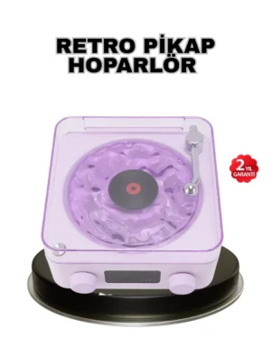 Projektör Işıklı Retro Hoparlör Bluetooth AUX USB Hafıza Kartlı 360° Sesli Şarjlı