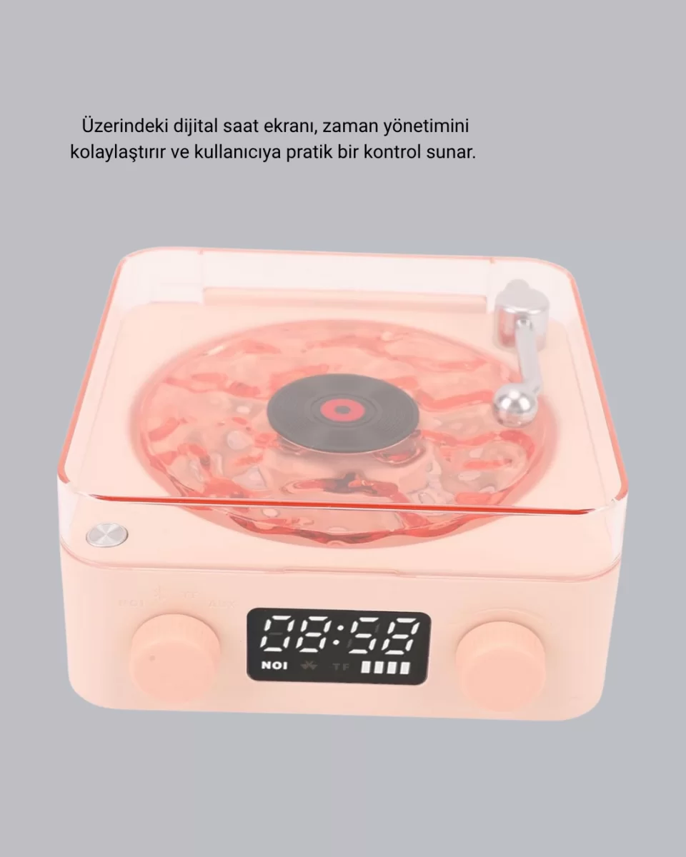 3-ü-1 Gece Işığı Bluetooth Hoparlör ve Dijital Saat Vintage Plak Çalar Tasarımlı - Görsel 3
