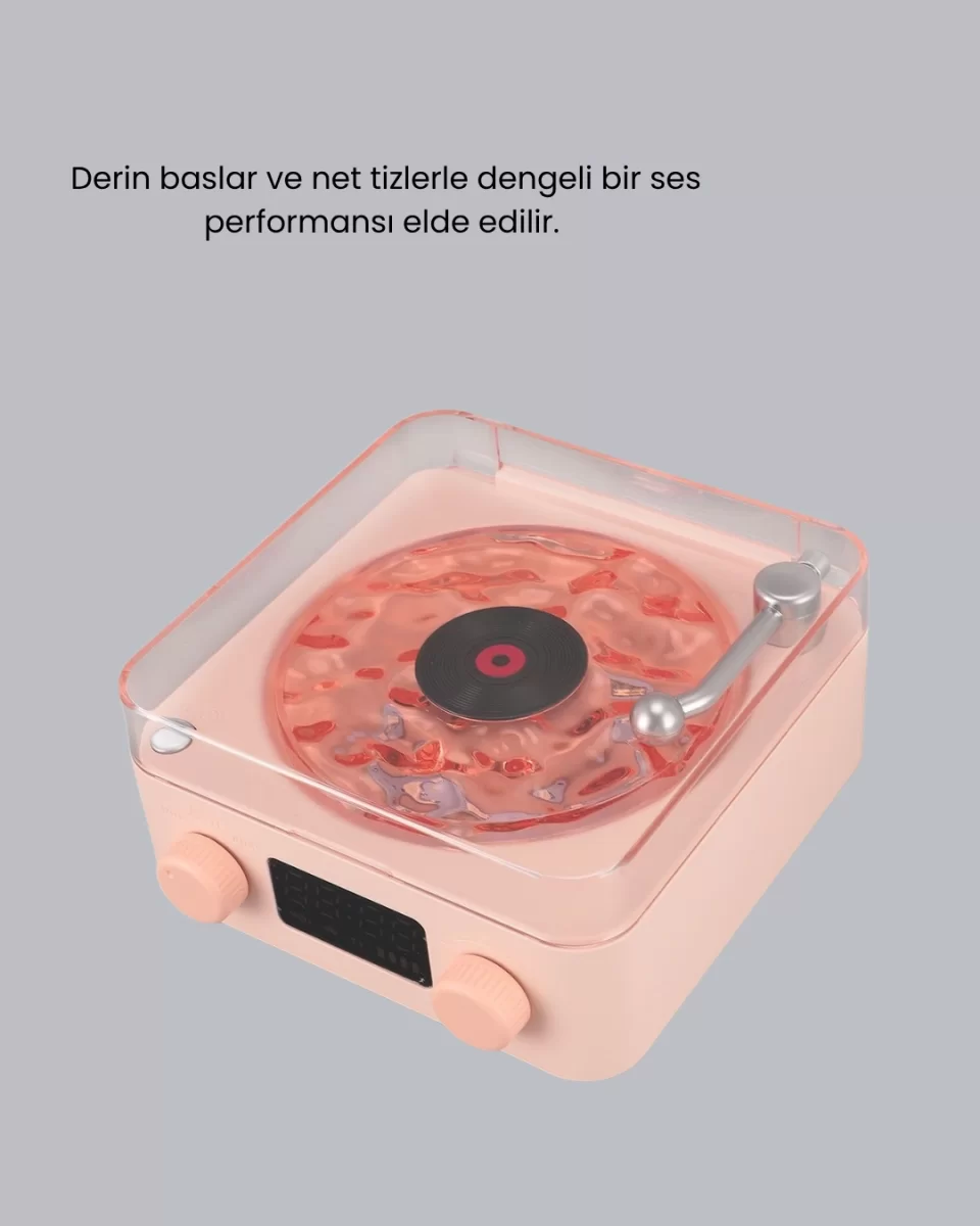3-ü-1 Gece Işığı Bluetooth Hoparlör ve Dijital Saat Vintage Plak Çalar Tasarımlı - Görsel 4