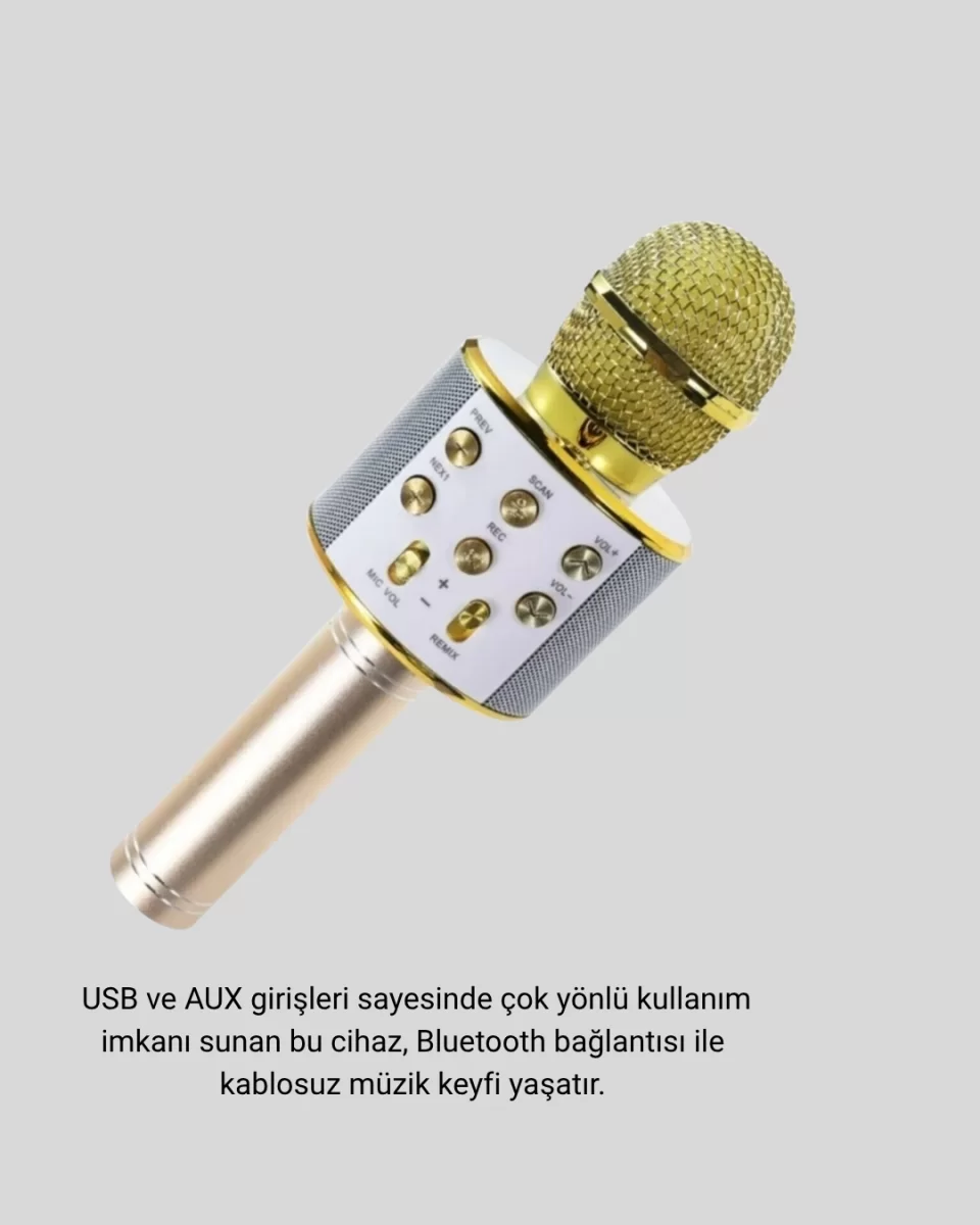 Kablosuz Karaoke Mikrofon USB AUX Destekli Parti ve Eğlence İçin - Görsel 3