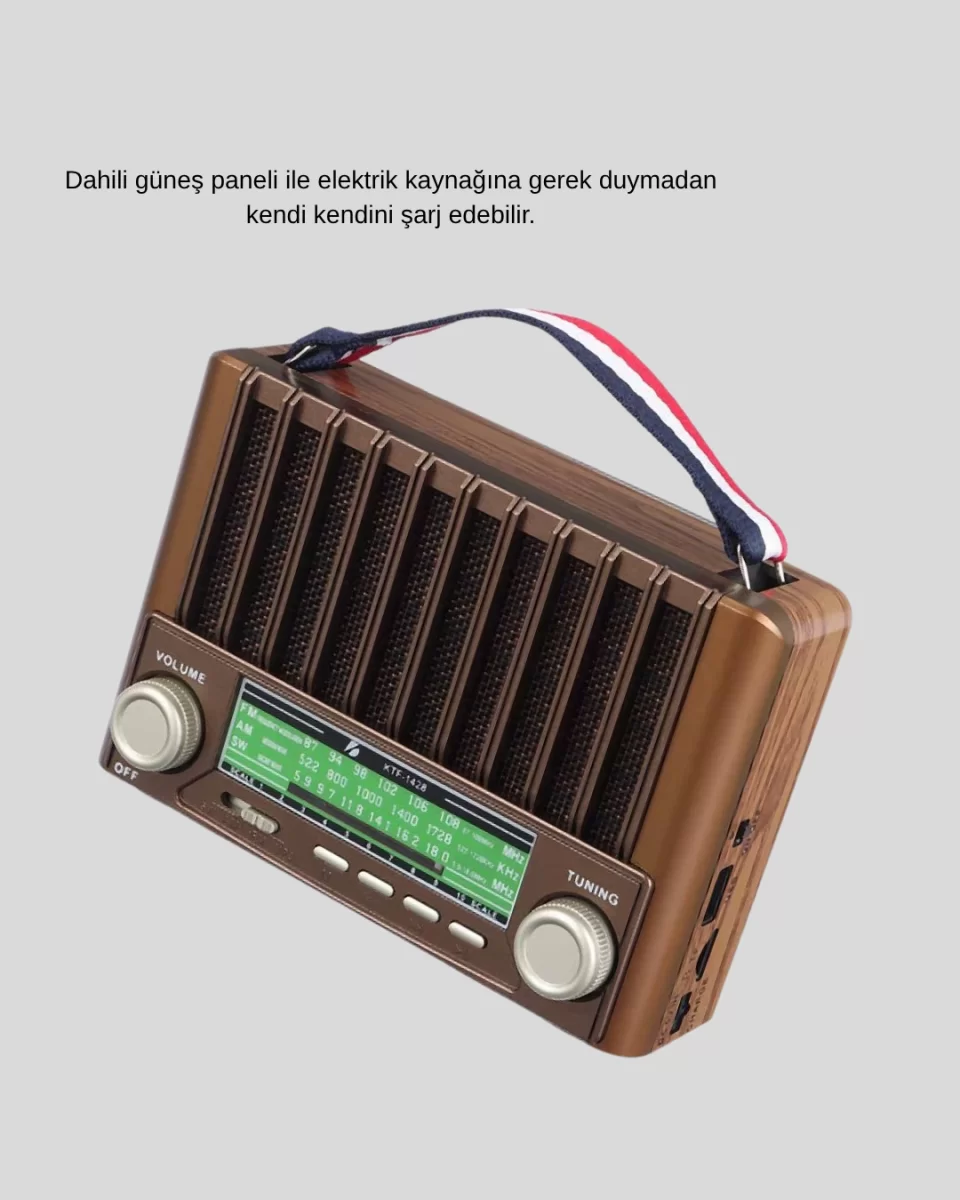 Taşınabilir Hoparlör Güneş Panelli Bluetooth USB SD FM AM SW Radyo - Görsel 5