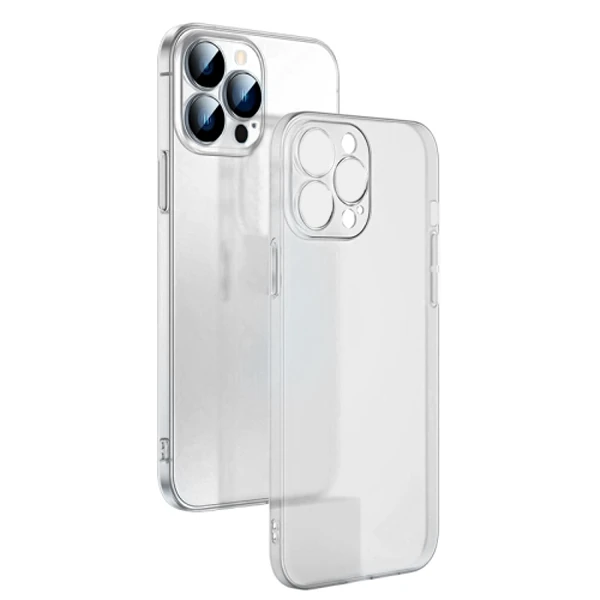 Ally iPhone 13 Pro Max 6.7inch Frosted Glass Şeffaf Kamera Korumalı Kılıf-(5775)