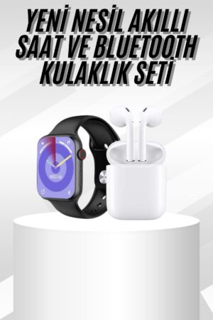 Yeni Nesil Akıllı Saat Ve Kulaklık Seti Gümüş Kasa Zarif Tasarım Çok Fonksiyonlu