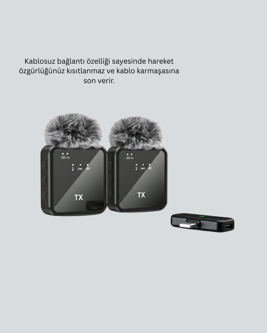 Vlog Podcast ve Röportajlar İçin Kablosuz Çift Yaka Mikrofon - Görsel 5