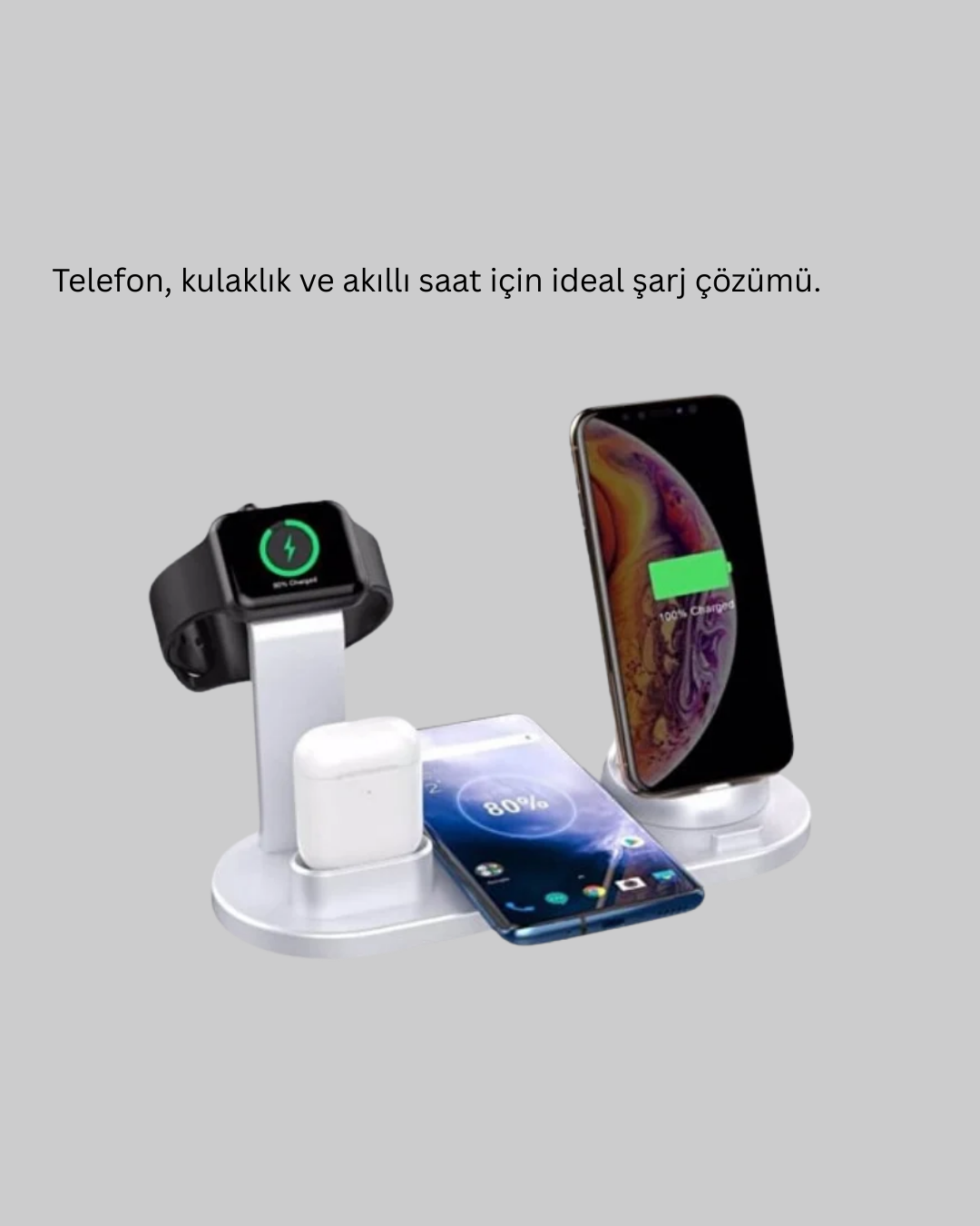 Modern Tasarımlı Çok Fonksiyonlu Kablosuz Şarj Standı - Görsel 5