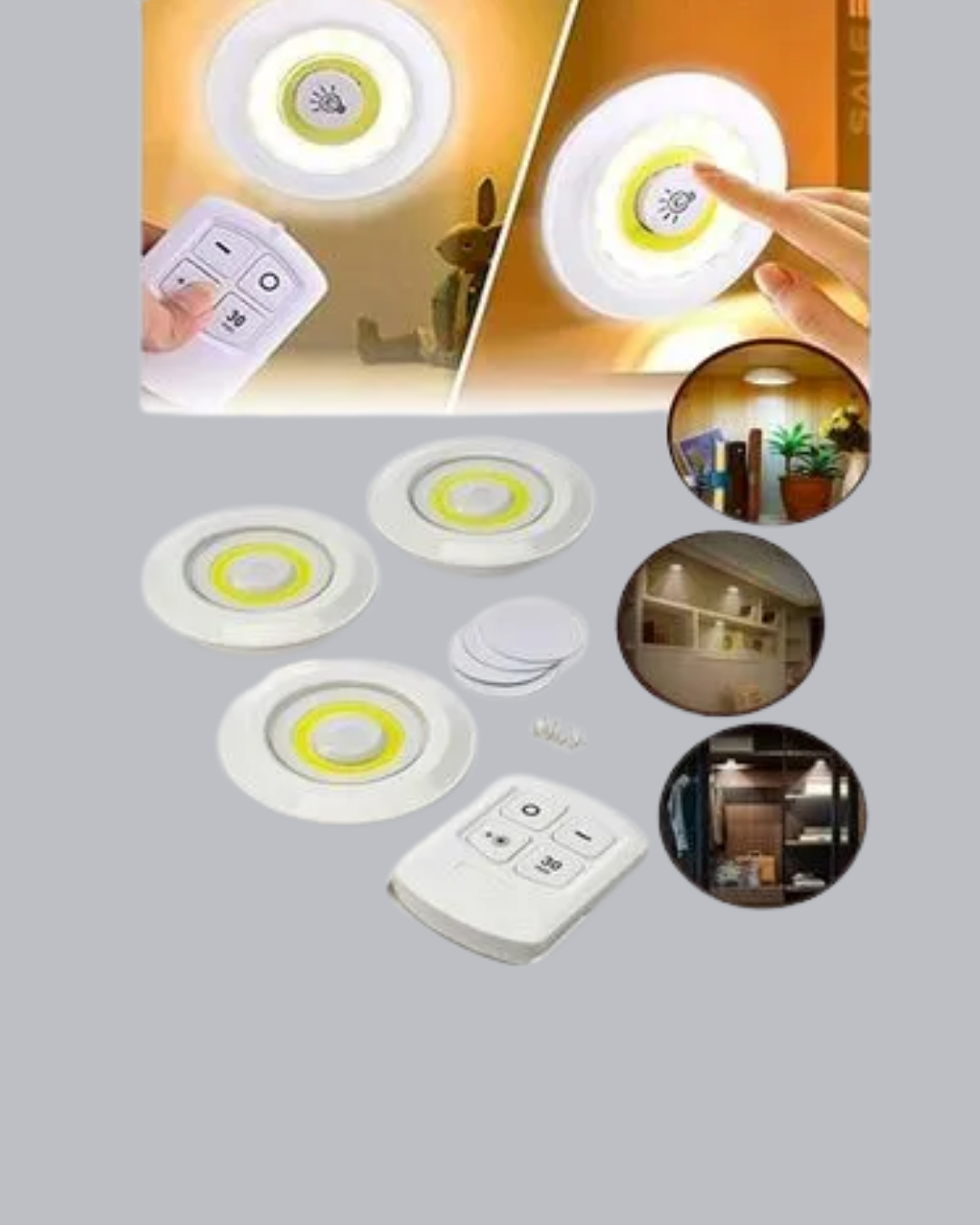 3 Lü Pilli Kablosuz Led Spot Lamba Seti Kumandalı Kolay Montaj Aydınlatma - Görsel 5