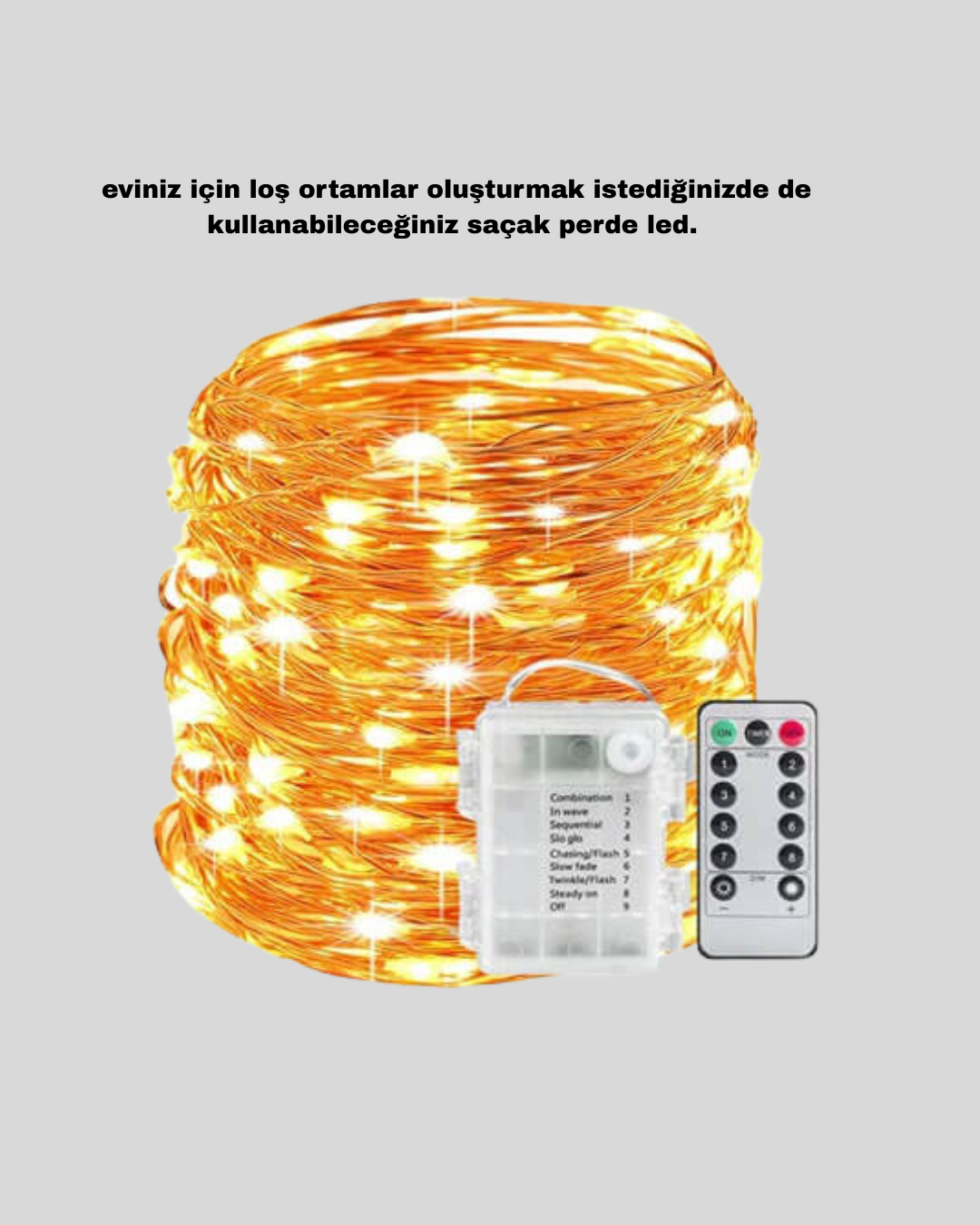 8 Fonksiyonlu Uzaktan Kumandalı Günışığı Perde Peri Led Dekoratif Işık - Görsel 5