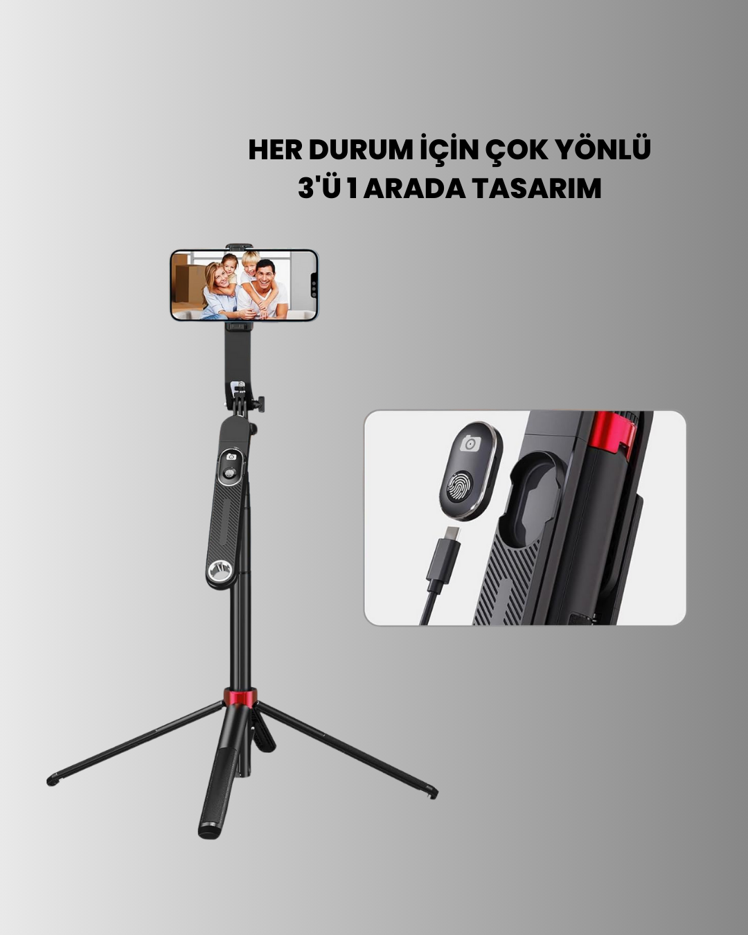 Tripodlu Selfie Çubuğu Uzaktan Kumandalı Canlı Yayın Uyumlu - Görsel 5