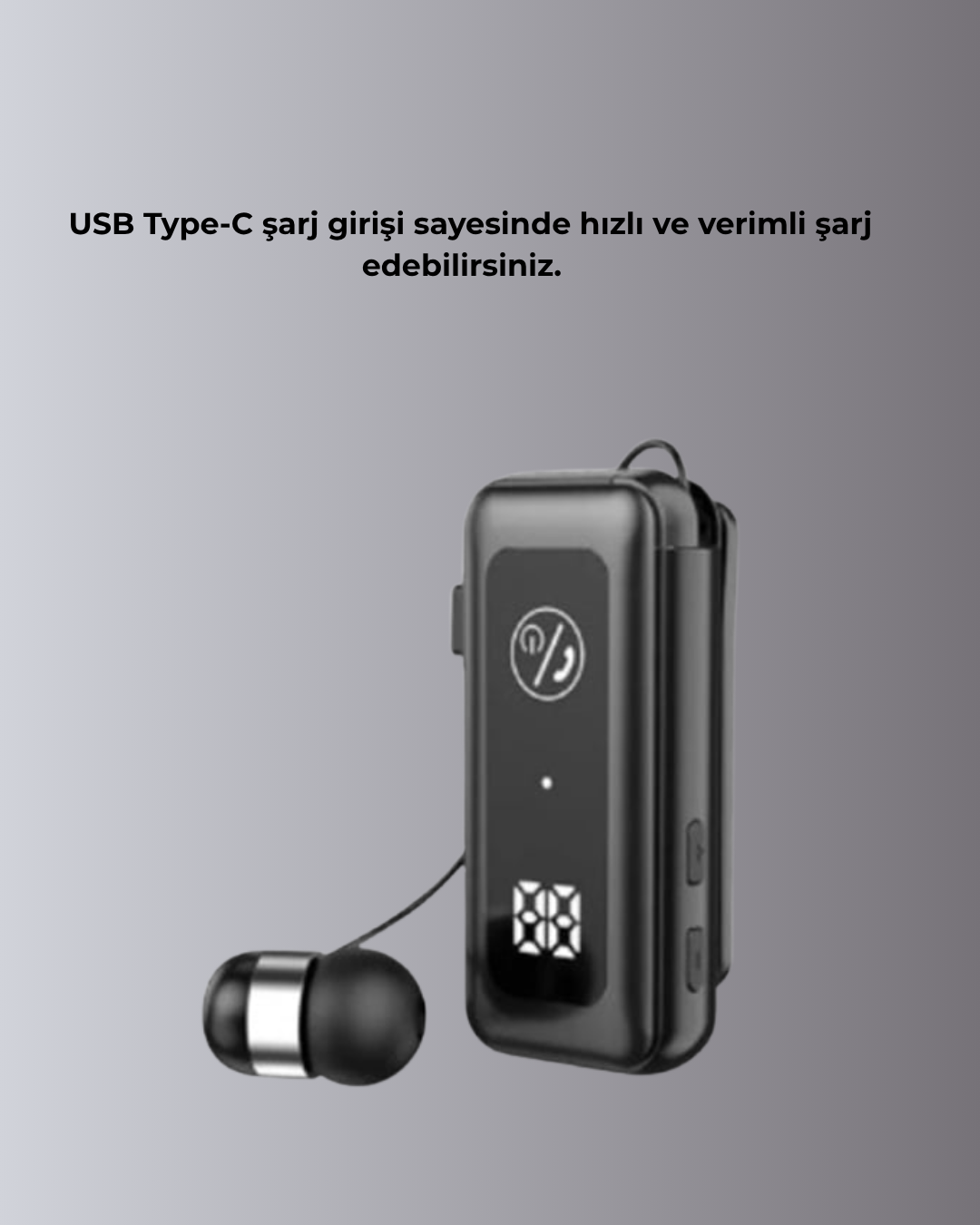 İçi Sarılabilen Kablo ve Yaka Klipsli Bluetooth Kulaklık - Görsel 2