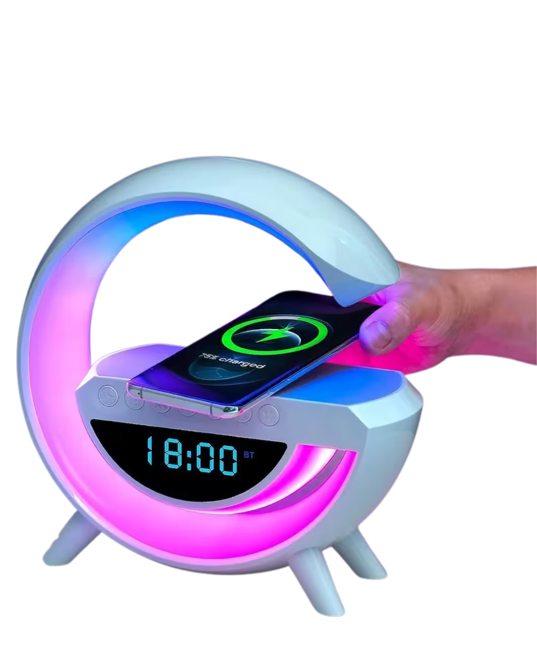 RGB Gece Lambalı Kablosuz Şarj Cihazlı Bluetooth Hoparlör Dijital Saat - Görsel 5