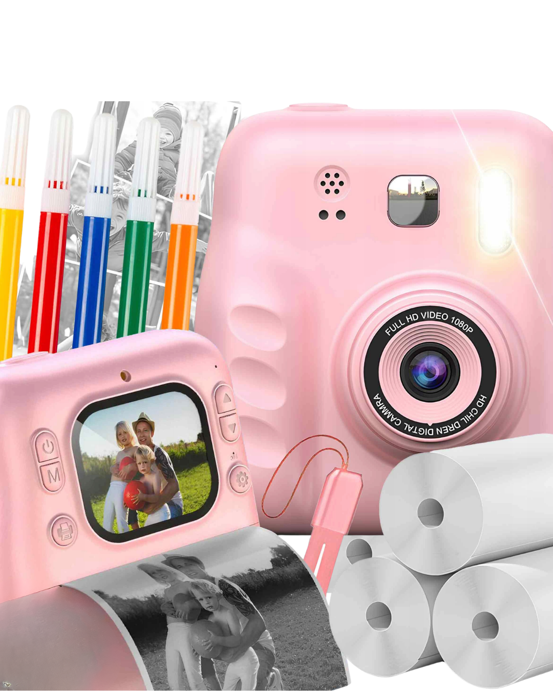 HD Ekranlı Çocuk Fotoğraf Makinesi Video Kayıt ve Baskı Kağıdı Kalem Hediyeli - Görsel 5