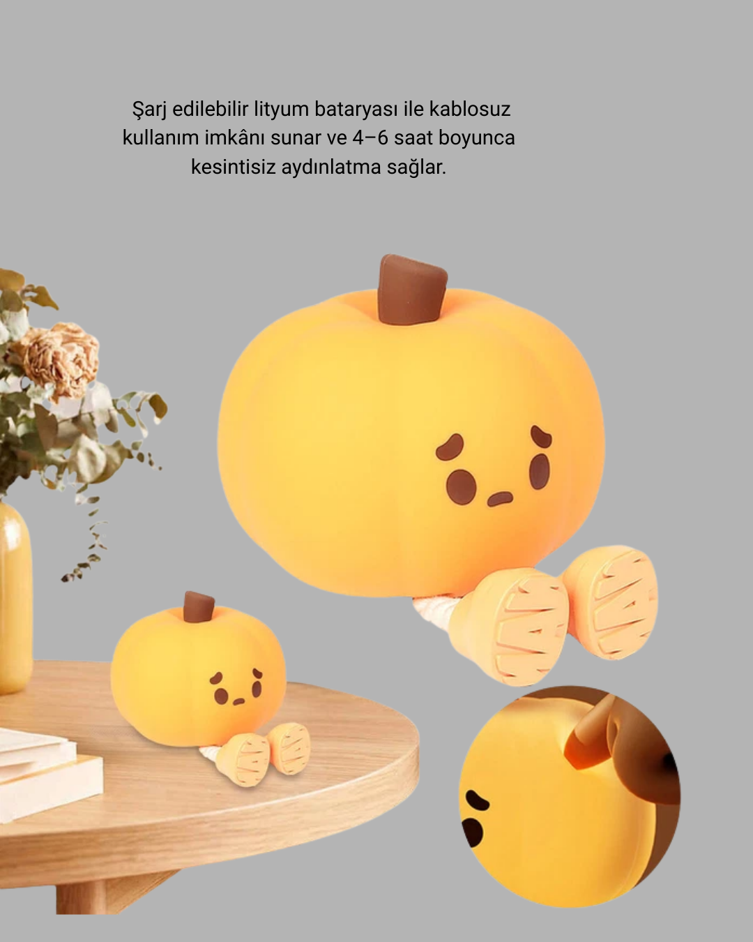 Dekoratif Pumpkin Gece Lambası Şarjlı Dokunmatik LED Işık - Görsel 5
