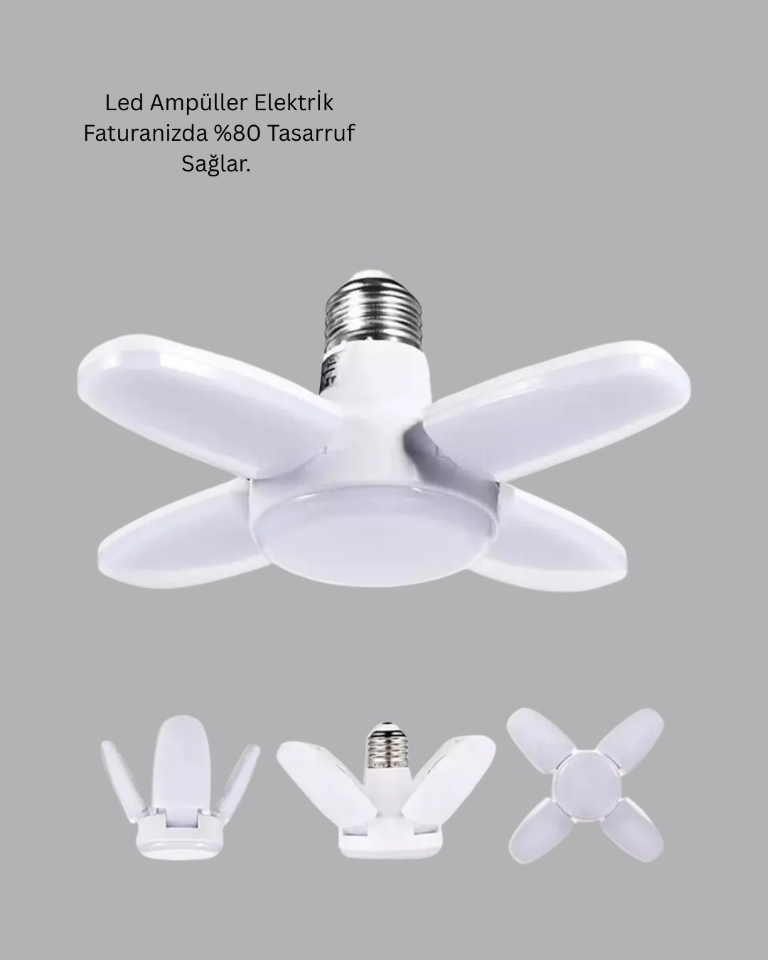 Katlanabilir 4 Kollu LED Ampül 60 Watt 6000 Lumen Beyaz Işık - Görsel 5