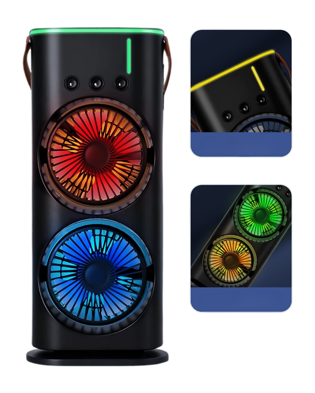 Şarjlı Buharlı Serinletici Fan RGB Işıklı Çift Pervaneli Masa Fanı - Görsel 4